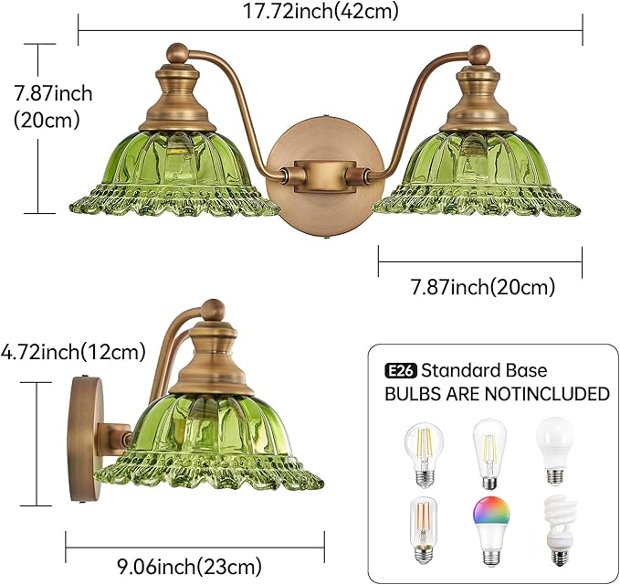 Green 2 Light Vanity Light Bathroom Light Vintage Bathroom Light Fixtures