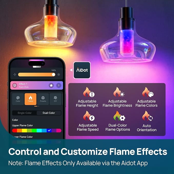 Linkind Smart Light Stick, Color and White Smart Light Bulb, 850lm | Works with AiDot, Alexa, Apple Home, Google Home, 120+ Presets, Custom Flame Effects, E26 Base, 2.4G Wi-Fi, 1 Pack