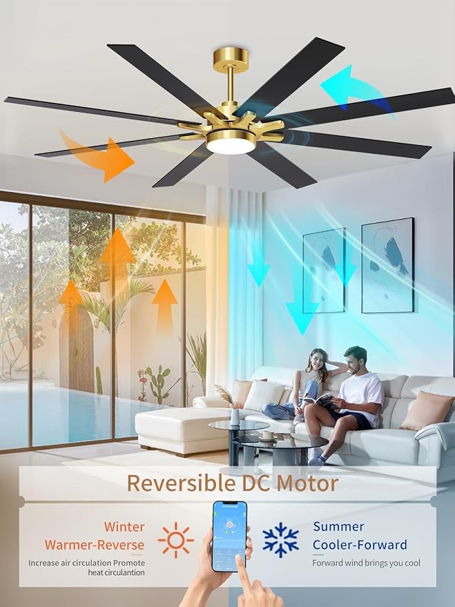 LANMEL Metal Ceiling Fan with Lights and Remote, 72 Inch, Gold & Black | Modern Low Profile Flush Mount, Reversible, 3CCT Dimmable, Quiet, LED, For Bedroom, Living Room, Indoor/Outdoor Patio Use