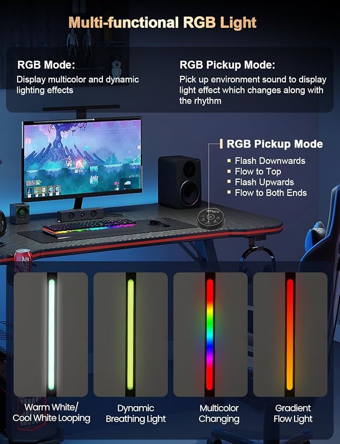 LED Desk Lamp with Clamp, Adjustable Swing Arm RGB Desk Light with Remote, Eye-Caring 4 Modes Stepless Dimming Lamp for Home Office Reading Study Gaming
