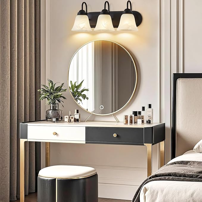 Bathroom Light Fixtures Over Mirror, Black 3 Light Vanity Light for Bathroom Vintage Lighting Fixtures Wall Lamp Vanity Lights Apply for Mirror Living Room Cabinet Bedroom