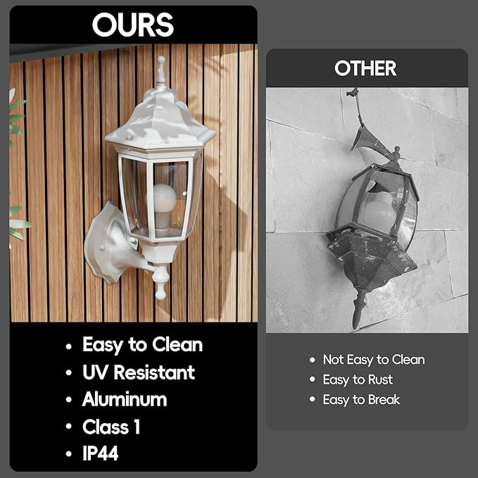 EMART Outdoor Front Porch Light, Exterior Anti-Corrosion, Waterproof Aluminum & Glass Shades Wall Lamp Fixture, Modern Sconce Lantern for Outside, House, Garage - 2 Pack, White （Bulb Included）