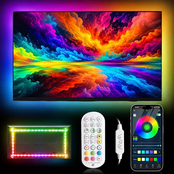 Daymeet LED Lights for TV, Led Backlight TV Lights RGB Led TV Lights USB Led Strip Lights for TV Led Lights Sync with Music Bluetooth APP Control Led Lights (Dreamcolor, 19.68FT for 55"-85" TV)