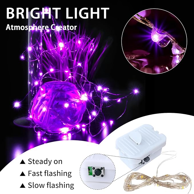 50 Pack Purple Fairy Lights Battery Operated, 7ft 20 LED Mini String Twinkle Lights for Easter Christmas Halloween Mason Jars Centerpiece Table Decorations (50, Purple)