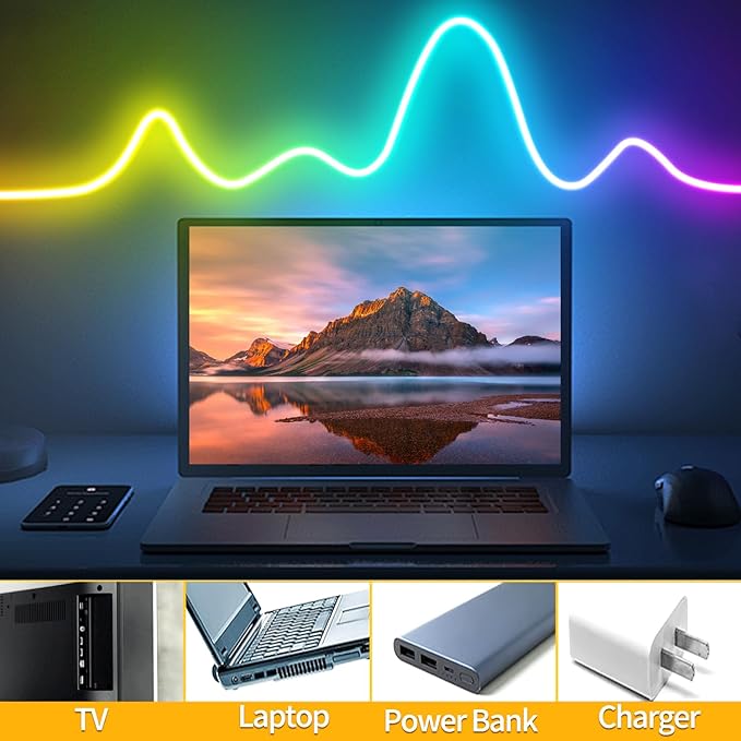 5V Neon Rope Lights，10ft RGB LED Strip Lights with App Control | Music Sync Flexible DIY Design, Neon Strip Lights for Bedroom,Living Room,Gaming,and Party Decoration(with Adhesive Backing)