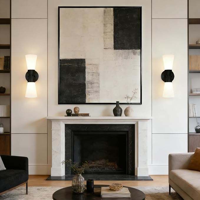 Bathroom Wall Sconce, Modern Indoor Vanity Light Fixtures 15",Up Down Lighting, Wall Mount Lamp for Living Room Bedroom Hallway Stairway Fireplace Mirror E26 Base 1PC White&Black