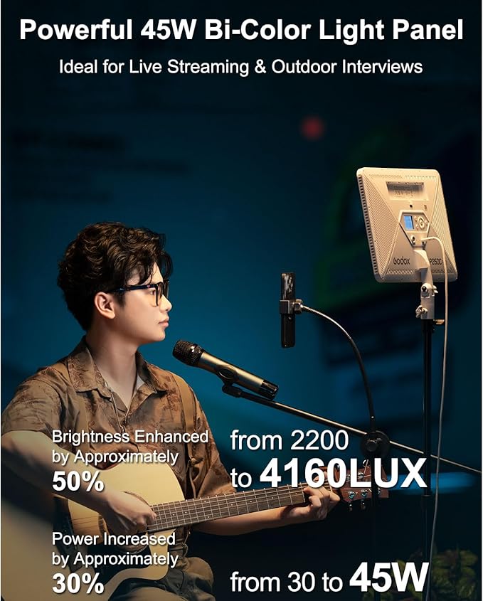 Godox P260C Pro Ultra-Thin Video Light Panel with 8800mAh Battery, APP Control 45W 4160Lux 2800-6500K CRI 98+ Dimmable Bi-Color 18" Soft Light Panel for Photography YouTube Recording Game Live Stream