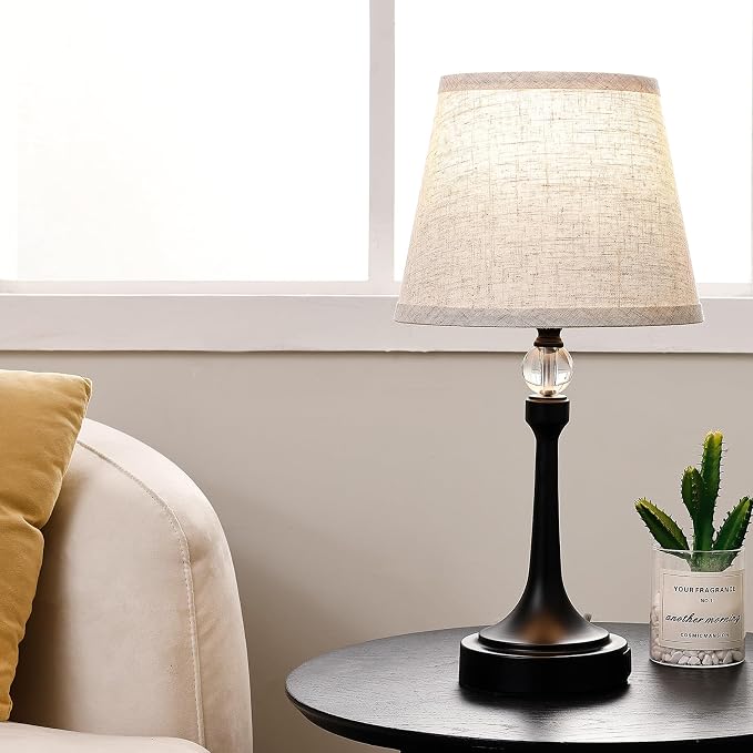 Touch Table Lamp with USB C+A Ports-Black 19.7'' 1pcs | 3 Way Dimmable Table Lamps for Living Room, Metal Small Lamp for Bedroom, Office, End Table, Home Decor, Bulb Included