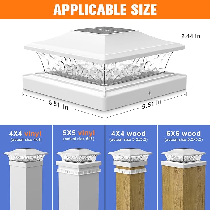 APONUO Solar Post Cap Lights with 8 RGB Solid Colors & Multicolor Flow - 8 Pack Fence Post Solar Lights, IP65 Waterproof - Fits 4x4 5x5 6x6 Wood & Vinyl Posts - White