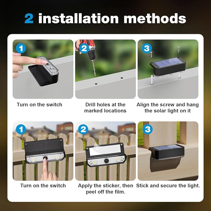 8 Pack Solar Fence Lights Outdoor, Deck Light Solar Powered, IP65 Waterproof Led Riling Solar Lights for Outside Yard Step, Cool White