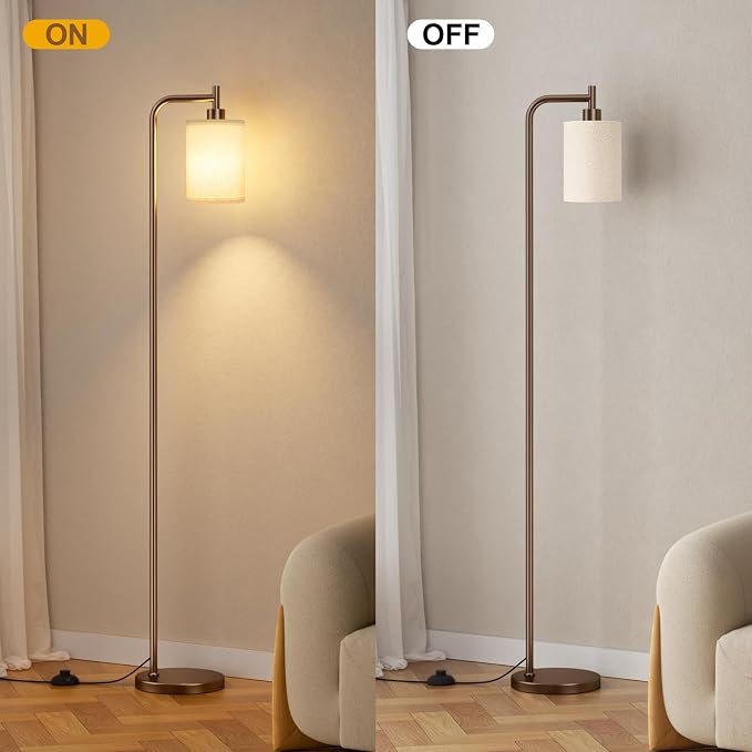 Ziisee 64" Floor Lamp for Living Room with Remote Control, Deep Beige Shade with Brown Pole, Dimmable Tall Lamps for Bedroom Office Corner, 9W LED Bulb Included