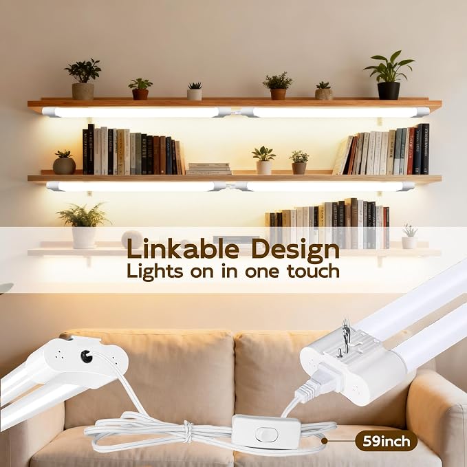hykolity LED Shop Light 2FT, 22W [200W Equivalent],2400LM,4 Pack | 5000K Daylight,with Plug,Linkable Led Garage Ceiling Lights,Shop Lights for Garage, Workshop,Hanging or Surface Mount, White