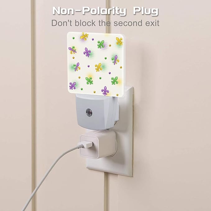 Mardi Gras Carnival Night Light Plug into Wall,Fleur de Lis and Beads Dusk to Dawn Night Light Plug in,0.5w Energy Saving Sleep Friendly NightLight for Kids Boys Girls Home Decor
