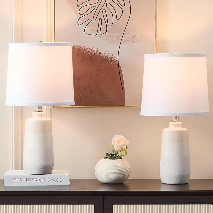 20.5" Ceramic Nightstand Lamps Set of 2 for Bedroom, White End Table Lamps | Minimalist Table Lamps for Living Room, All-White Ceramic Lamps, Matte Finish, Premium Ceramic, Beige Lamps for Sofa Table