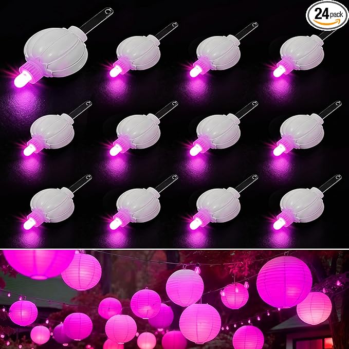 Aogist 24 Pack Small LED Lights Battery Powered Waterproof Hanging Light Last 48 Hours for Paper Lanterns,Balloons,Floral,Weddings & Festival Christmas Decorations,Pink
