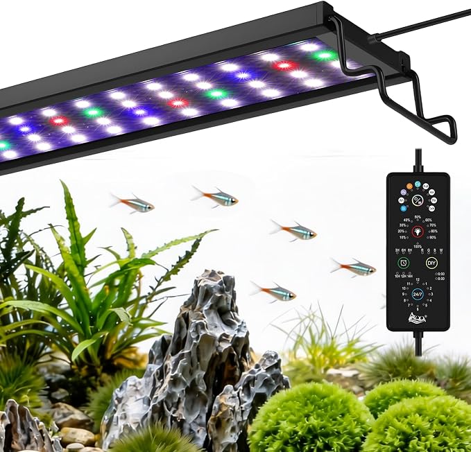 AQQA Aquarium Plant Light Full Spectrum LED Fish Tank Light IP68 Waterproof with 24/7 Natural Mode & DIY RGBW Mode, 9 Colors & 10-Level Brightness Adjustable, 6 Timer Settings for 48"-55" Tank (55W)