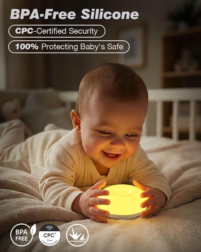 Baby Night Light, 0 Blue-Light Nursery Egg Light for Breastfeeding, Flip Design, Soft BPA Free, 3 Colors & Dimming, Rechargeable Portable Touch Nightlight for Kids Toddler