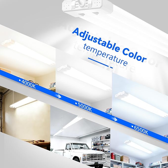 JESLED 4FT LED Shop Lights, 4000K/5000K/6500K Selectable, 30W/40W/50W Adjustable, 5400-7500LM, Commercial Linkable Utility LED Light for Garage, Plug and Play, Ceiling & Suspension Mount, ETL,2P