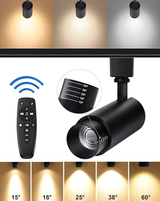 Zoomable LED Track Lighting Heads,2700K-6500K Stepless Dimming H Type Dimmable Rail Ceiling Track Lights Fixtures for Kitchen,Flicker Free 15° to 60° CRI90 12W 1200LM,Black 10 Pack