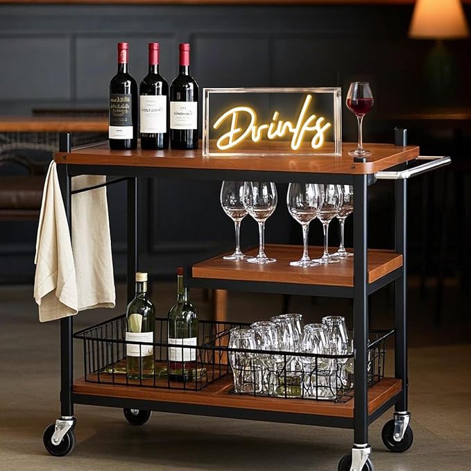 Drinks Neon Sign, Drinks Signs USB LED Desk Lightbox with ON/OFF Switch, Light Up Sign for Table Decor, Home Bar, Kitchen, Club, Pub, Restaurant Wall Decor & Bar Cart Accessories (Warm White)