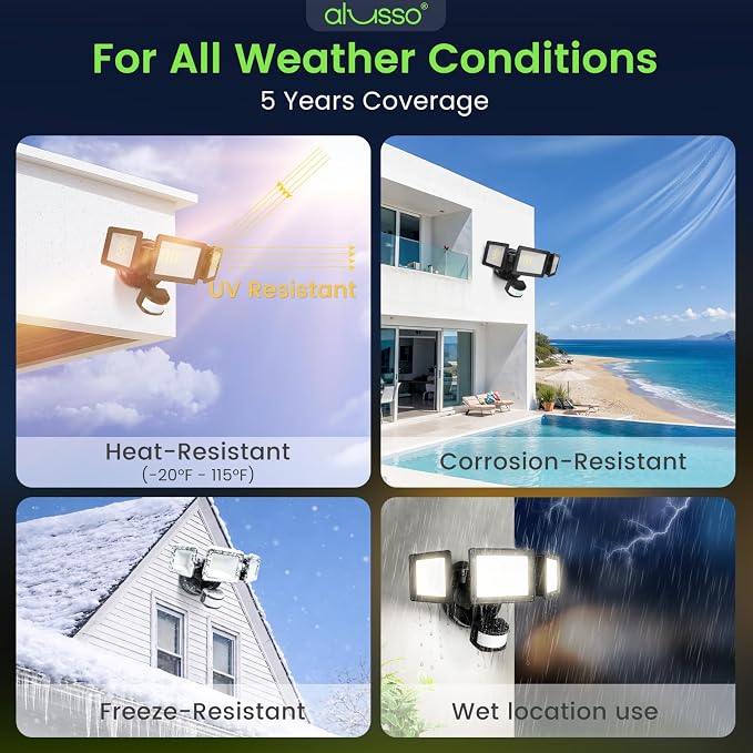 ALUSSO Motion Sensor Outdoor Lights, 40W 4000LM Flood Lights Outdoor 120V | 3CCT 3000K/4000K/6500K 3 Modes(Auto/Dusk to Dawn/On Time) Hardwired(Not Solar) Security Light for Garage Yard Porch,Black,ETL