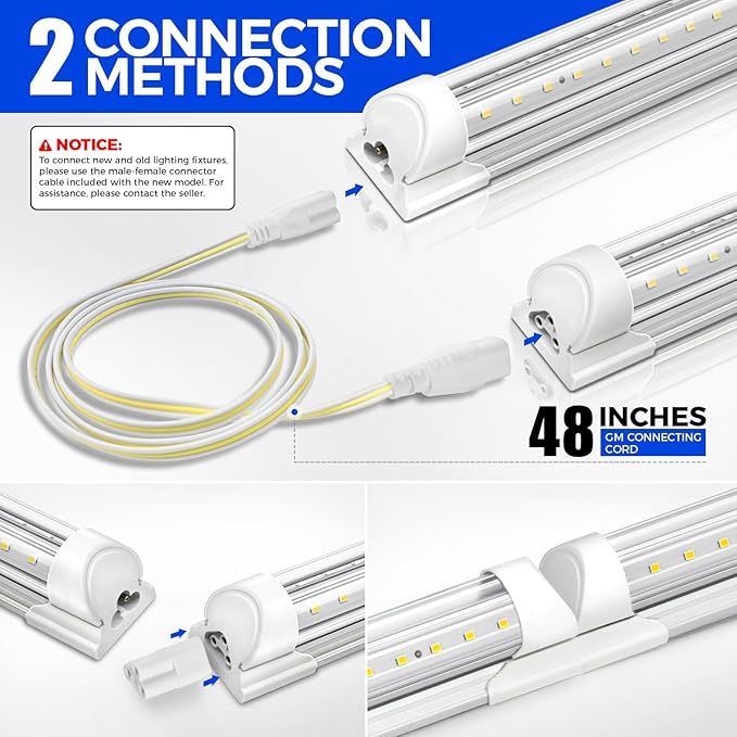 Barrina LED Shop Light 4FT, 40W 5500LM 6500K, Linkable, Integrated T8 Fixture, V Shape Ceiling Light for Garage, Warehouse, Workshop, 10 Packs