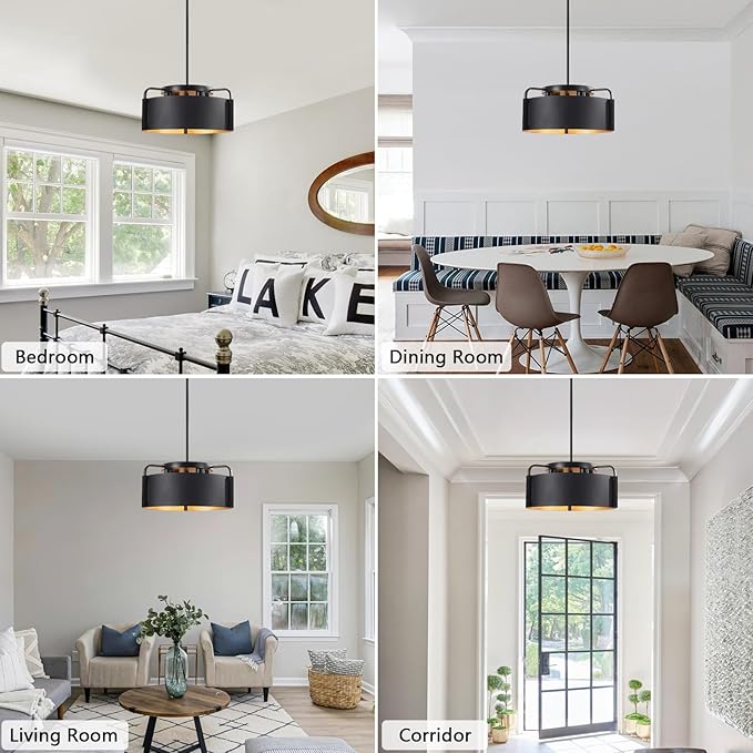 Chandeliers for Dining Room, Matte Black Industrial Drum Chandeliers 18" Large 4-Light Farmhouse Chandelier for Foyer Entryway Kitchen Hallway Bedroom, E26 Base(Not Included Bulb)