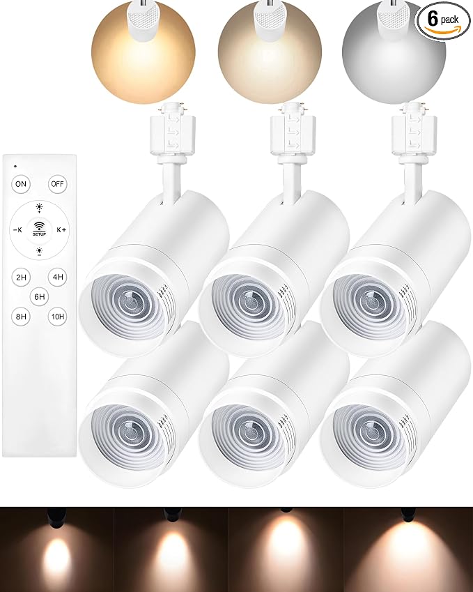Zoomable 30W LED Track Lighting Heads,2700K-6500K Stepless Dimming H Type Dimmable Rail Ceiling Track Lights Fixtures,3000LM,Flicker Free 15°to 60°CRI90,White 6 Pack