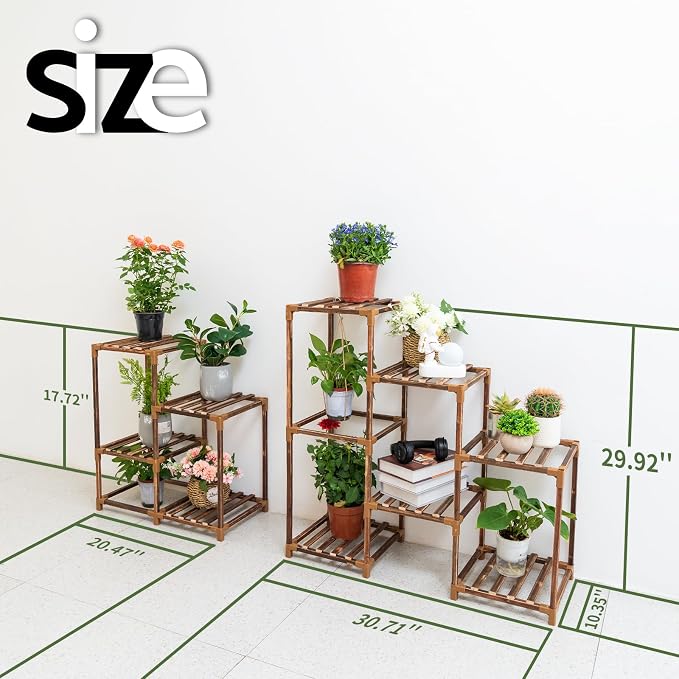 Wood Plant Stand Indoor Outdoor Corner Plant Shelf Stand, 5 Tiered 10 Potted Flower Plant Stands for Indoor Plants Multiple, Plant Shelves Stands Rack for Living Room, Patio, Balcony