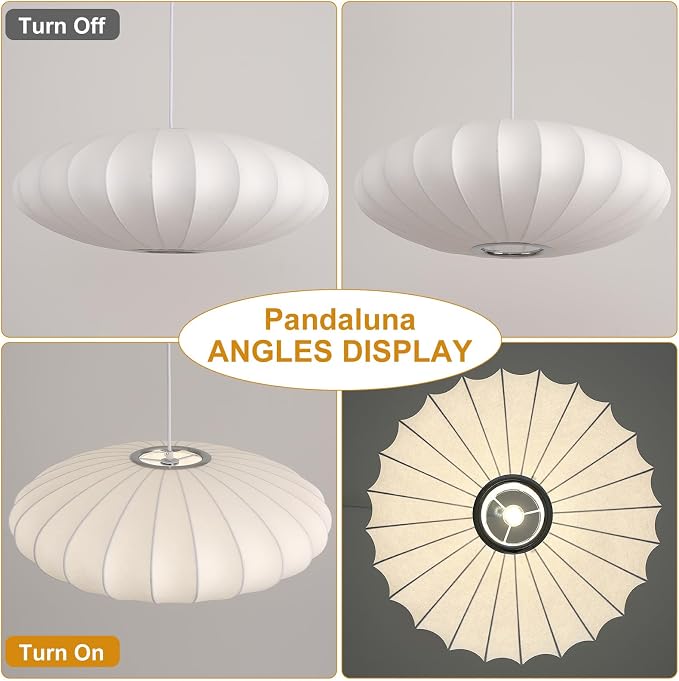 23.6in Plug in Pendant Light Lantern, Large White Silk 3-Light | Plug in Hanging Lamp Wabi Sabi Japanese Bubble Saucer Pendant Chandelier for Living Dinning Room Kitchen Island Bedroom 1PK