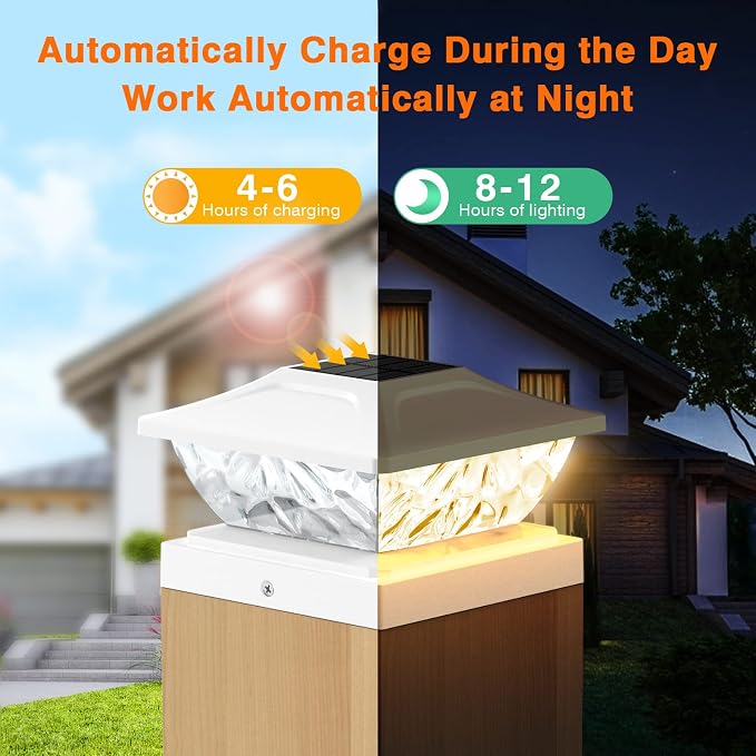 Solar Post Cap Lights Outdoor, 2 Modes Bright Solar Post Lights Outdoor Waterproof Fence Post Cap Lights, Outdoor Post Lights Solar Powered Deck Light for 4x4 4.5x4.5 5x5 Posts, 2 Pack