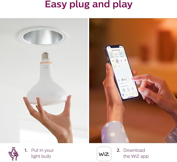 PHILIPS Smart 65W BR30 Color LED Smart Bulb 4-Pack -E26- Indoor - Connects to Your Existing Wi-Fi - Control with Voice or App + Activate with Motion - Matter Compatible