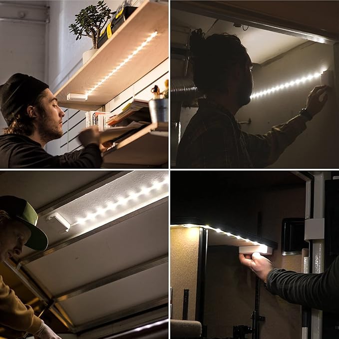 Luminoodle Under Cabinet Lighting - Click LED Light Strip for Shelves, Kitchen Cabinets, & Furniture, 1-Pack Includes Power Button & Tape Adhesive - Warm White (2700K)
