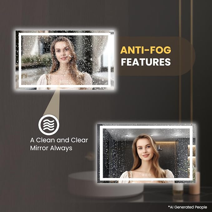 LOAAO 62"X36" LED Bathroom Mirror with Lights | Anti-Fog, Dimmable, 3 Color Temperature, Backlit + Front Lit, Memory Function, Tempered Glass, UL Listed
