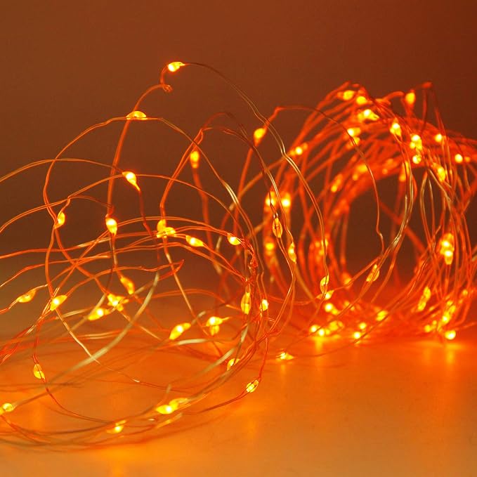 Twinkle Star LED String Light, 5 Inches, Orange, 1 Pack | Battery Operated, Waterproof, Remote & Timer, 8 Lighting Modes, Indoor Outdoor Halloween Wedding Party Decorations
