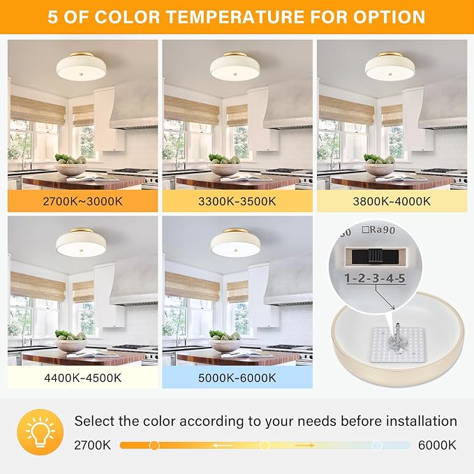 Dimmable LED Ceiling Light Fixture, Cream White, 5CCT, 11.8 Inch | Modern Mid-Century Semi Flush Mount Ceiling Light, Kitchen Close to Ceiling Lamp for Laundry Room, Bedroom, Hallway