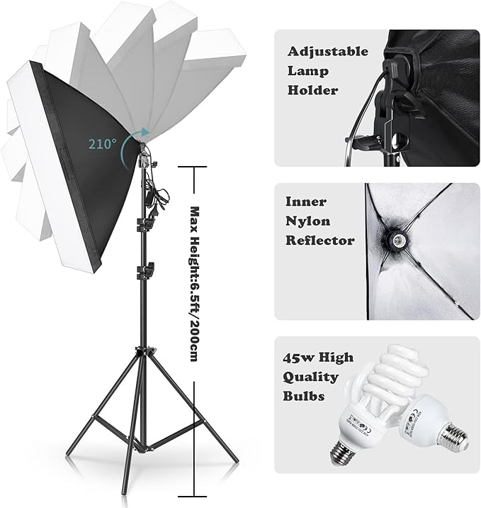 Photo Lighting Kit, 2M x 3M/6.6ft x 9.8ft Background Support System and 900W 6400K Umbrellas Softbox Continuous Lighting Kit for Photo Studio Product,Portrait and Video Shoot Photography