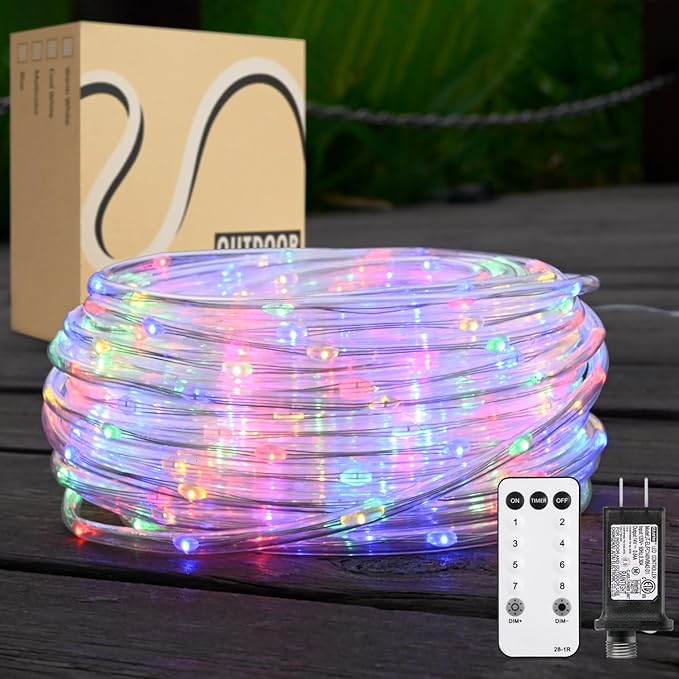 Rope Lights Outdoor, 98ft 600 LED Multicolor Rope Light Plug in, Waterproof Outdoor String Lights for Garden, Tree, RV, Camping, Patio, Holiday Decor, Party (RGB)