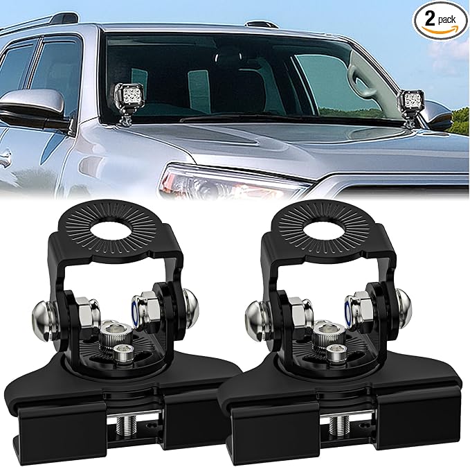 Nilight LED Light Bar Mounting Brackets Hood Work Lamp Mount Clamp Holder | 2PCS Universal Adjustable A Pillar Led Pod Light Mounts for Off-Road Truck SUV, Black