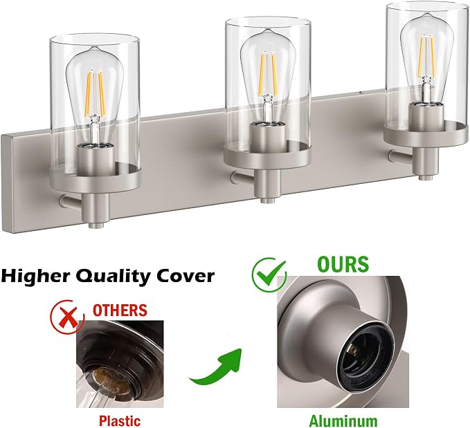 Aipsun Brushed Nickel Bathroom Light Fixtures 3 Lights Vanity Light for Bathroom Lighting Fixtures Over Mirror(Exclude Bulb)