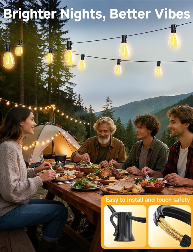 Likesky 50FT LED Outdoor String Lighats with Remote Waterproof Patio Lights with Shatterproof S11 Bulbs, Dimmable Outside Hanging Light Connectable for Porch Backyard Yard Garden Decor 2700K