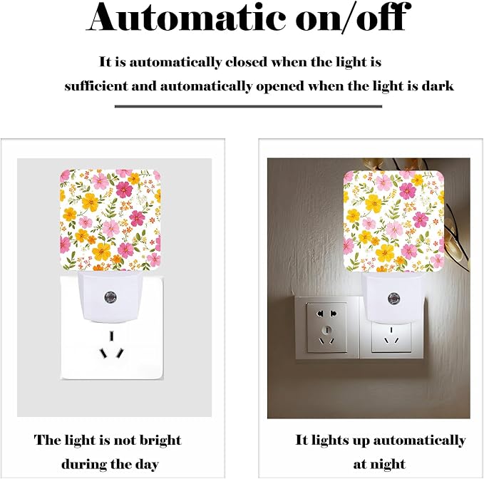Retro Spring Flower Night Light,Plug Into Wall with Dusk to Dawn Light Sensors, Warm Nightlights for Bedroom,Bathroom,Hallway,Kitchen,Gifts Ideal for Boys Girls Women Men