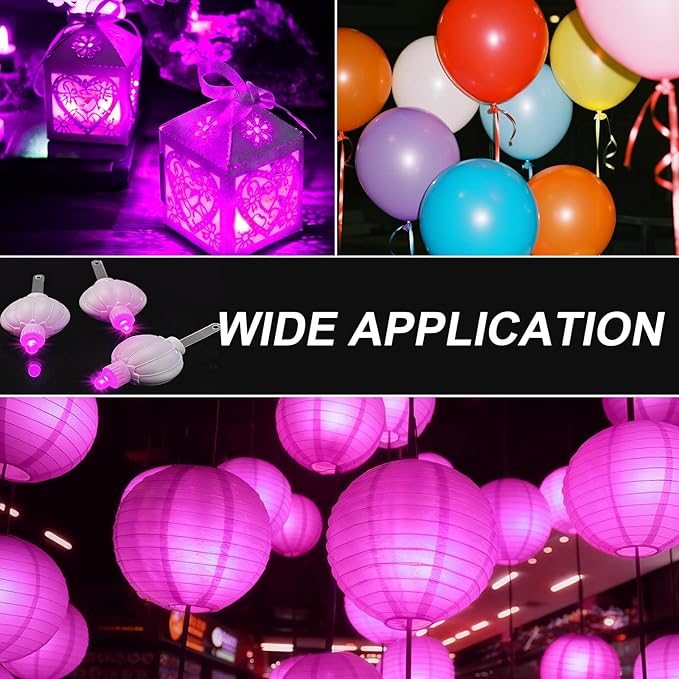 Aogist 48 Pack Small LED Lights Battery Powered Waterproof Hanging Light Last 48 Hours for Paper Lanterns,Balloons,Floral,Weddings & Festival Christmas Decorations,Pink