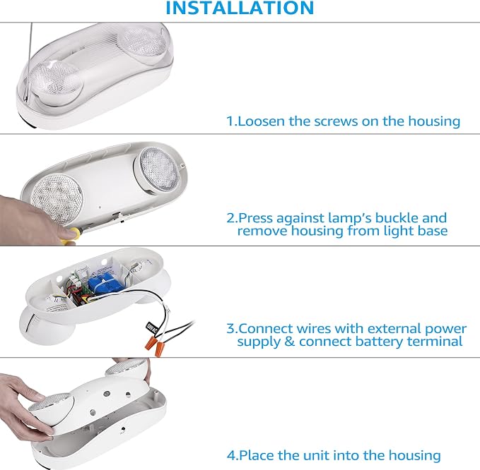 LEONLITE 4-Pack Wet Location LED Emergency Lights IP65 Waterproof White | Commercial Exit Lights for Business, with Battery Backup, 2 Adjustable Heads, UL &FCC Listed, 120/277V
