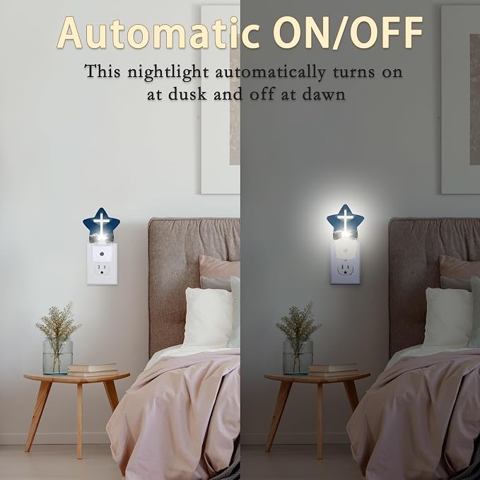 Cross Heaven Plug-in Night Light with Dusk-to-Dawn Sensor for Bedroom,Bathroom and Living Room Sleep Friendly lamp for Women/Girls/Boys Gift,0.5W