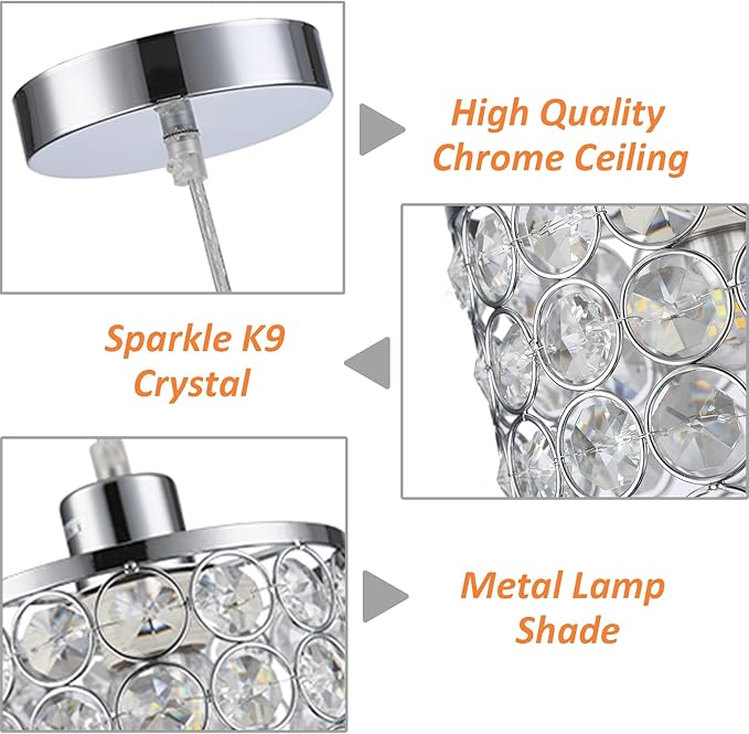 3 Pack Crystal Pendant Light, Modern Chrome Kitchen Island Pendant Lighting,Cord Adjustable Bar Ceiling Hanging Lights for Kitchen Dining Room Bedroom Bar