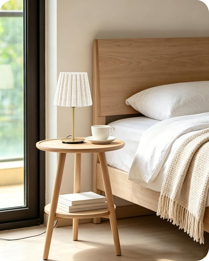 Small Bedside Table Lamps Set of 2, Dimmable Table Lamps with 3 Adjustable Color Temperatures, Nightstand Lamps with 2 Bulbs, E26 Base, for Bedroom, Study, Desk, Beige and Gold DE15TLP205