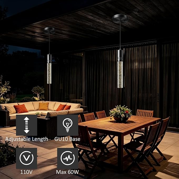 Black Pendant Lights Kitchen Island, Crystal Bubble Pendant Lights, Adjustable Modern Pendant Light Fixtures for Dining Living Room Bedroom 3 Pack