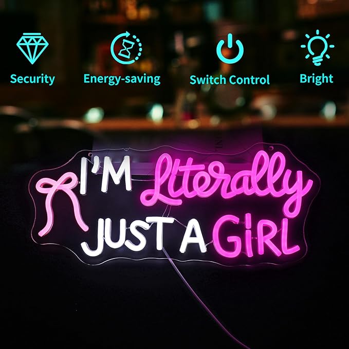 Neon Sign, HSJNJKFU Dimmable Led Neon Signs for Wall Decor, White & Pink Light up Signs for Room Home Decor - Led Sign USB Powered