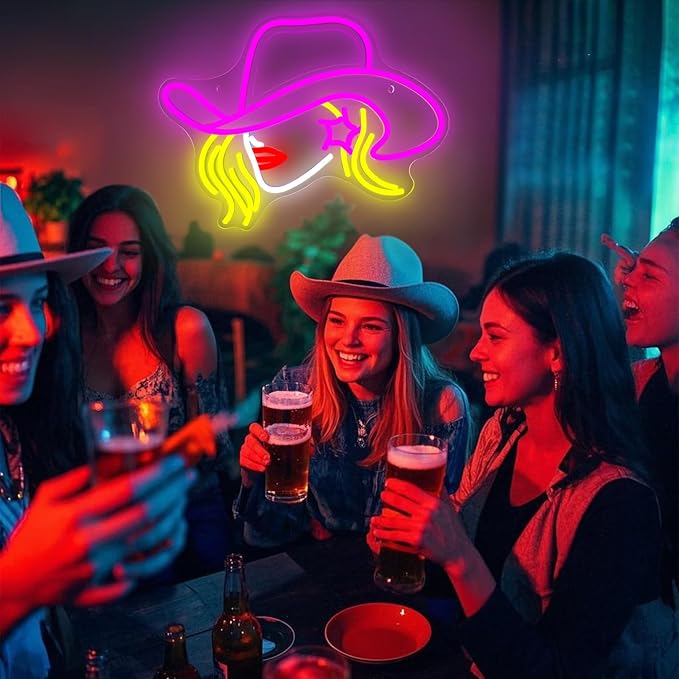 Cowboy Hat Neon Signs for Wall Decor LED Pink Cowgirl Boot Neon Sign Pink Aesthetic Western Wall for Game Room Room Bar Party Birthday Gift (Cowboy Hat Girl)